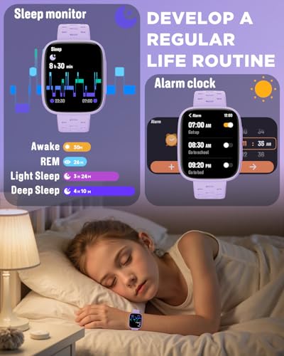 BIGGERFIVE Kids Watch No Phone Needed, 1.8" Amoled Smart Fitness Watch Pedometer, Heart Rate, Sleep Tracker, 30m Waterproof, Step Counter, Puzzle Games, 100+ Dials, Gifts for Girls 5-16, Lilac - Image 4