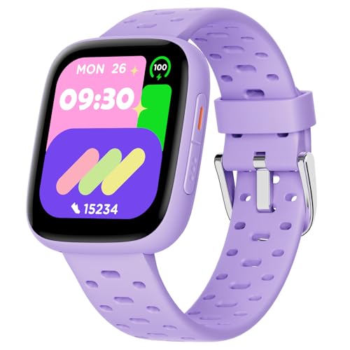 BIGGERFIVE Kids Watch No Phone Needed, 1.8" Amoled Smart Fitness Watch Pedometer, Heart Rate, Sleep Tracker, 30m Waterproof, Step Counter, Puzzle Games, 100+ Dials, Gifts for Girls 5-16, Lilac - Image 1