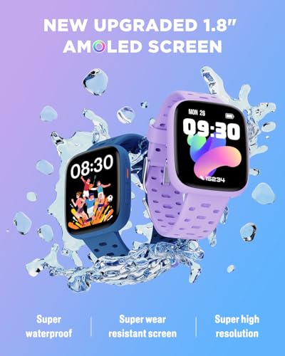 BIGGERFIVE Kids Watch No Phone Needed, 1.8" Amoled Smart Fitness Watch Pedometer, Heart Rate, Sleep Tracker, 30m Waterproof, Step Counter, Puzzle Games, 100+ Dials, Gifts for Girls 5-16, Lilac - Image 3