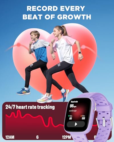 BIGGERFIVE Kids Watch No Phone Needed, 1.8" Amoled Smart Fitness Watch Pedometer, Heart Rate, Sleep Tracker, 30m Waterproof, Step Counter, Puzzle Games, 100+ Dials, Gifts for Girls 5-16, Lilac - Image 5