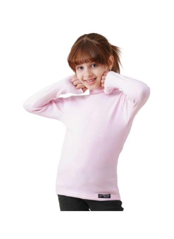 Generic - High Cool Basic Children's T-Shirt for Boys and Girls, Winter, High Neck and Long Sleeves, Wool Lined with Pillow, Light Pink - Image 1