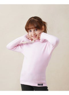 High Cool Basic Children's T-Shirt for Boys and Girls, Winter, High Neck and Long Sleeves, Wool Lined with Pillow, Light Pink