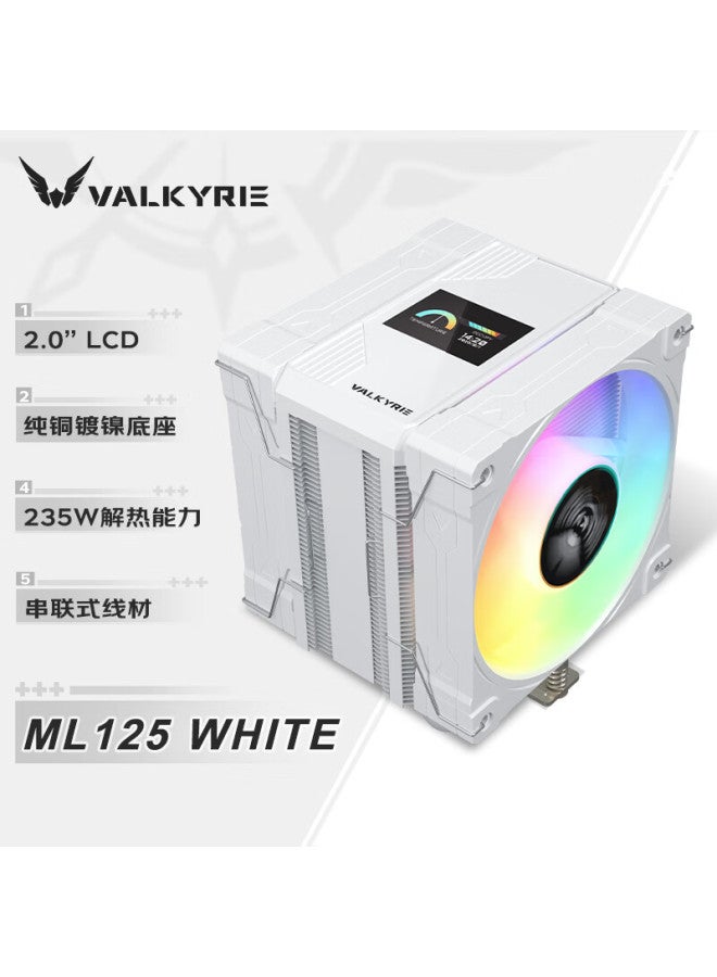 Valkyrie Ml125 White Vk Cpu Air Cooler With 6 Heatpipes, Pure Copper Base, 2.0-inch Ips Lcd Screen, Supports Lga1700 Am5 - Image 1