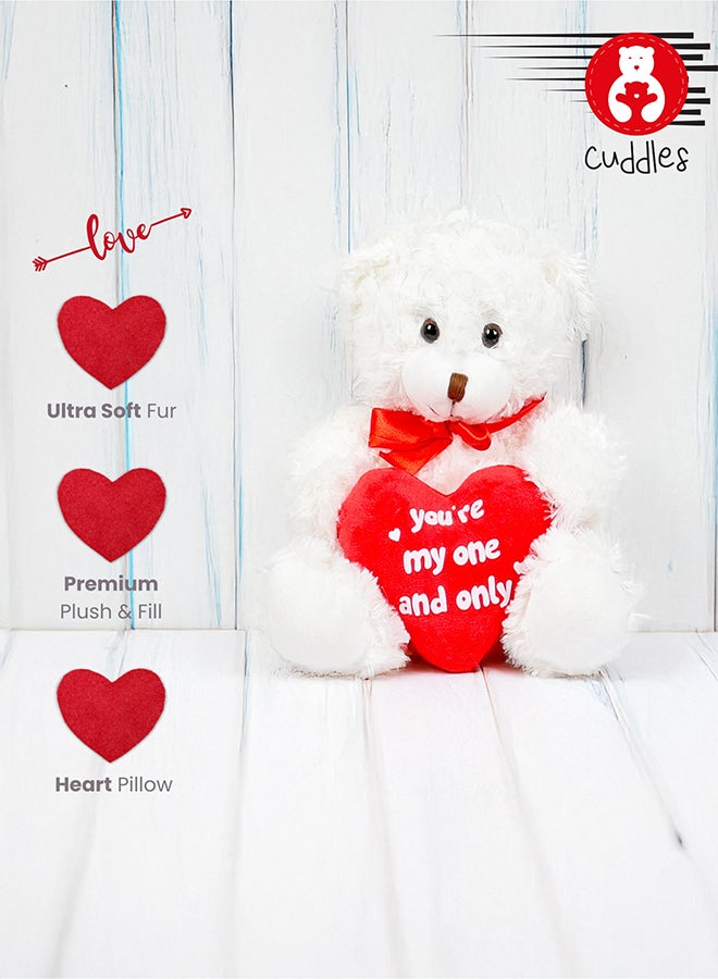 Cuddles دب تيدي مع قلب، 10 إنش دب محشو ناعم أبيض، هدايا عيد الحب له ولها، هدايا لصديقة أو صديق - Image 4