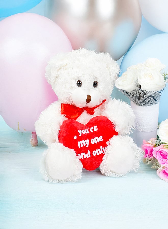 Cuddles دب تيدي مع قلب، 10 إنش دب محشو ناعم أبيض، هدايا عيد الحب له ولها، هدايا لصديقة أو صديق - Image 5