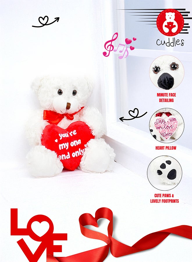 Cuddles دب تيدي مع قلب، 10 إنش دب محشو ناعم أبيض، هدايا عيد الحب له ولها، هدايا لصديقة أو صديق - Image 2