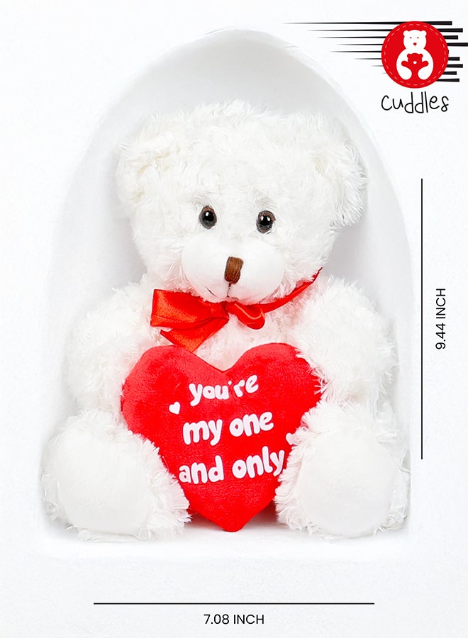 Cuddles دب تيدي مع قلب، 10 إنش دب محشو ناعم أبيض، هدايا عيد الحب له ولها، هدايا لصديقة أو صديق - Image 3
