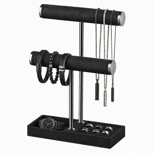 bussdis 2 Tier Bracelet Holder Display Detachable T Bar Black Velvet Bracelet Holder Jewelry Holder Organizer for Bracelet Necklace Earrings Rings - Image 1