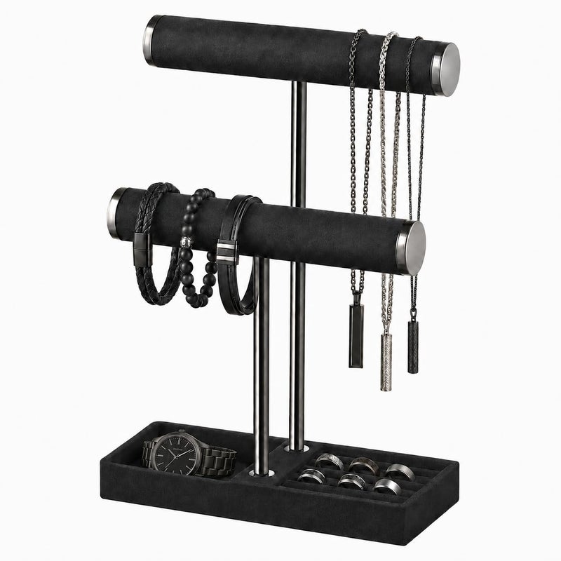 bussdis 2 Tier Bracelet Holder Display Detachable T Bar Black Velvet Bracelet Holder Jewelry Holder Organizer for Bracelet Necklace Earrings Rings - Image 2