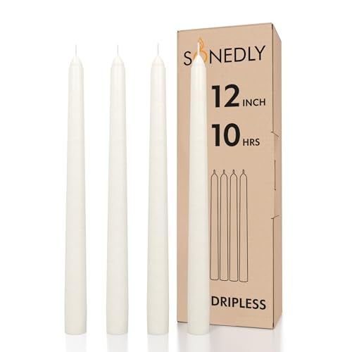 Sonedly Soneldy 12 inch Taper Candle 4 Pack - Unscented Hand-Dipped Tapered Long Burning Candles Perfect for Home Interior - Dripless and Smokeless - 10-Hour Burning Ivory - Image 1