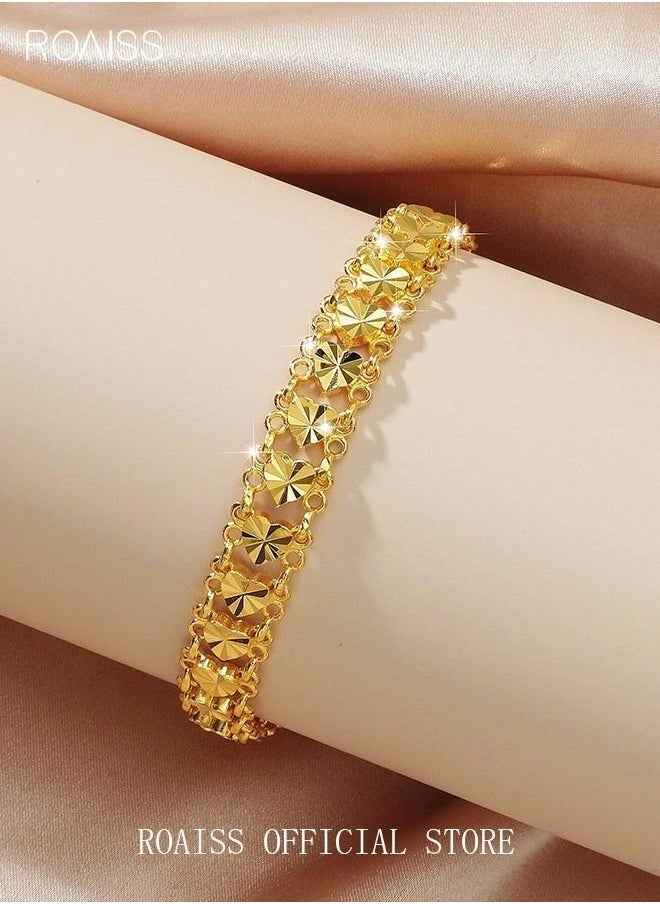 roaiss Heart Decor Chain Bracelet Cuff Bangle Jewelry Gift for Women Wife Golden  - Image 1