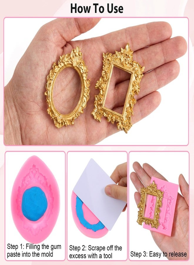٨ قوالب إطارات صور باروكية، قوالب سيليكون للشوكولاتة على شكل إطارات، قالب سيليكون لإطارات صور عتيقة لتزيين الكيك والشوكولاتة والفوندان والحلوى والصلصال البوليمري لتزيين الكب كيك - Image 3