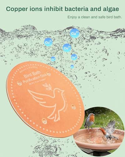 OICEME Bird Bath Purification Disk Pure Copper Outside Winter Solar Power Birdbath Heater Deicer Cage Hanging Bowl Metal Warmer Deck Railing Glass Concrete Ceramic Stone Stand Outdoor Fountain Station - Image 2