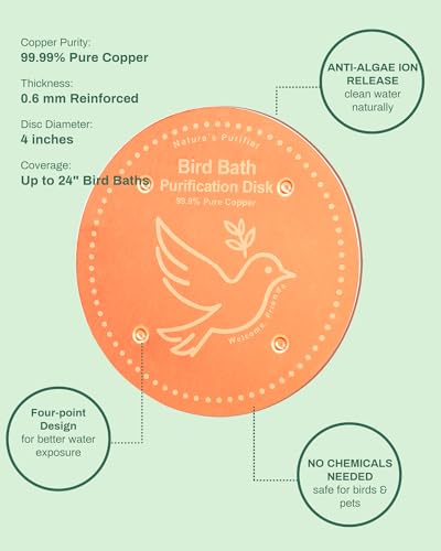 OICEME Bird Bath Purification Disk Pure Copper Outside Winter Solar Power Birdbath Heater Deicer Cage Hanging Bowl Metal Warmer Deck Railing Glass Concrete Ceramic Stone Stand Outdoor Fountain Station - Image 5