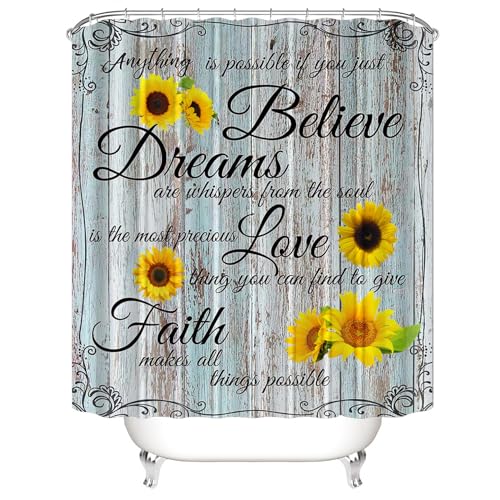 AZHM 4pcs Farmhouse Shower Curtain Sets Sunflower Bathroom Decor Set Inspirational Quotes Bathroom Curtain Shower Set with Rugs and Accessories Floral Flower Shower Curtain - Image 4