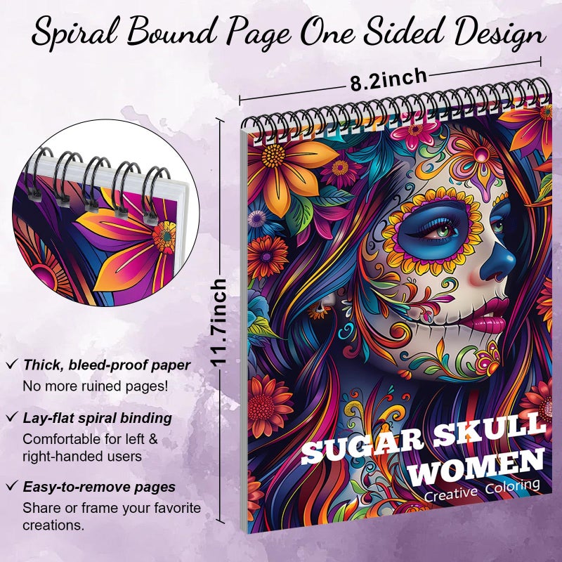 ADEVIAN Sugar Skull Coloring Book for Adult Women Relaxation, Spiral Bound, Printed Single-Sided, Adult Coloring Book for Women with 24 Pages Arts and Crafts Sugar Skull Mindfulness Gift - Image 3