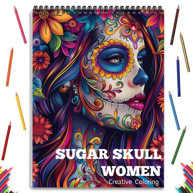 ADEVIAN Sugar Skull Coloring Book for Adult Women Relaxation, Spiral Bound, Printed Single-Sided, Adult Coloring Book for Women with 24 Pages Arts and Crafts Sugar Skull Mindfulness Gift - Image 1