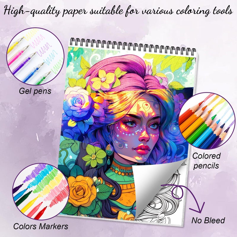 ADEVIAN Sugar Skull Coloring Book for Adult Women Relaxation, Spiral Bound, Printed Single-Sided, Adult Coloring Book for Women with 24 Pages Arts and Crafts Sugar Skull Mindfulness Gift - Image 4