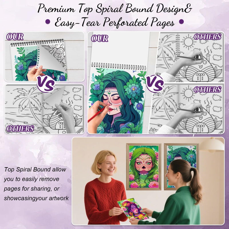 ADEVIAN Sugar Skull Coloring Book for Adult Women Relaxation, Spiral Bound, Printed Single-Sided, Adult Coloring Book for Women with 24 Pages Arts and Crafts Sugar Skull Mindfulness Gift - Image 5