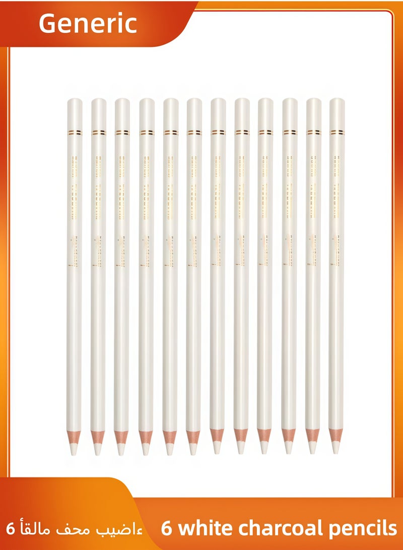 Set of 6 White Charcoal Pencils - Erasable, Medium Tip for Precise Sketching and Drawing, Wood Texture, for Artists and Illustrators - Image 1