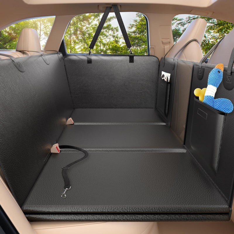 ROUWINNE Back Seat Extender for Dogs-Large Space, Hard Bottom Dog Car Seat Cover for Back Seat Hold 420lb, Anti-scratch Backseat Extender for Dogs,Waterproof Dog Hammock for Car, SUV, Truck, All Black - Image 1