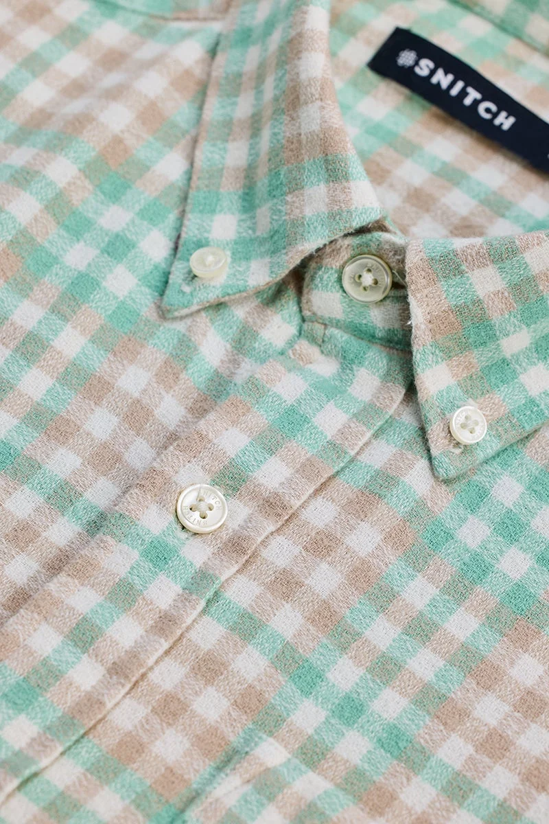 SNITCH Mint Green Checkered Long Sleeve Regular Fit Shirt