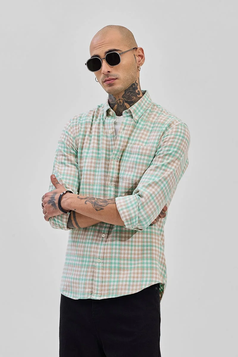 SNITCH Mint Green Checkered Long Sleeve Regular Fit Shirt