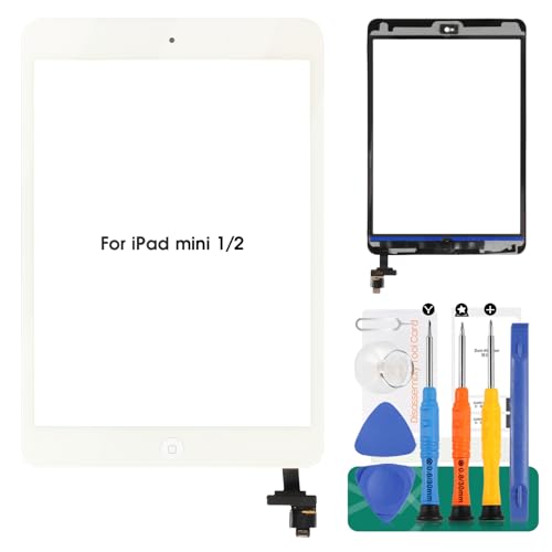 SRJTEK for iPad Mini 1 Touch Screen Replacement A1432 for iPad Mini 2 Digitizer Replacement A1490,A1489,A1491 Touch Screen with IC Chip,Home Button,Cameral Holder Repair Parts Kits White (Not Include LCD) - Image 1