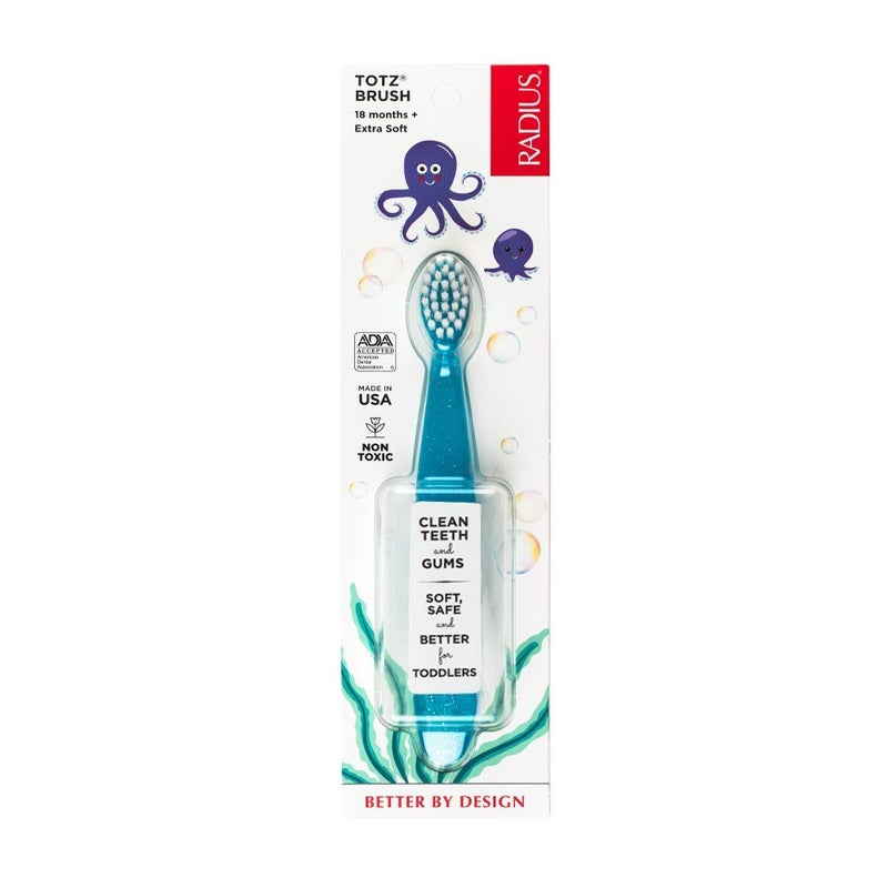 RADIUS Totz Toothbrush Extra Soft Brush BPA Free ADA Accepted Designed for Delicate Teeth Gums for Children 18 Months Up Blue Sparkle Pack of 1