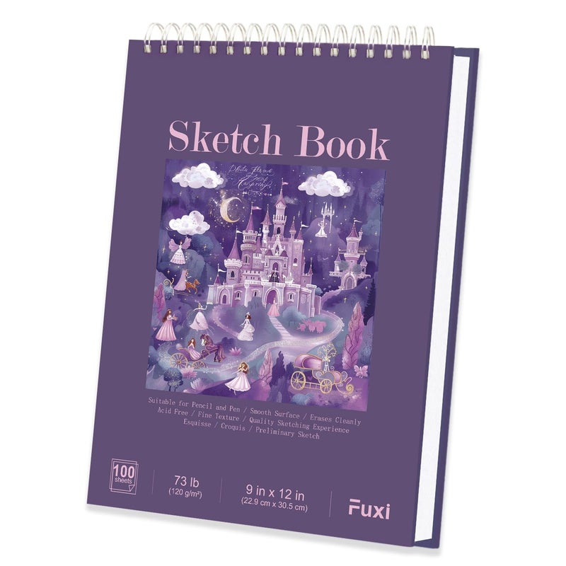 Fuxi Purple Sketch Book for Women - 9"x12" Girls Sketch Book, 100 Sheets (73lb/120gsm) Drawing Paper for Kids, Art Supplies for Girls Ages 8-12, Beginners, and Adults, 1-Pack - Image 1
