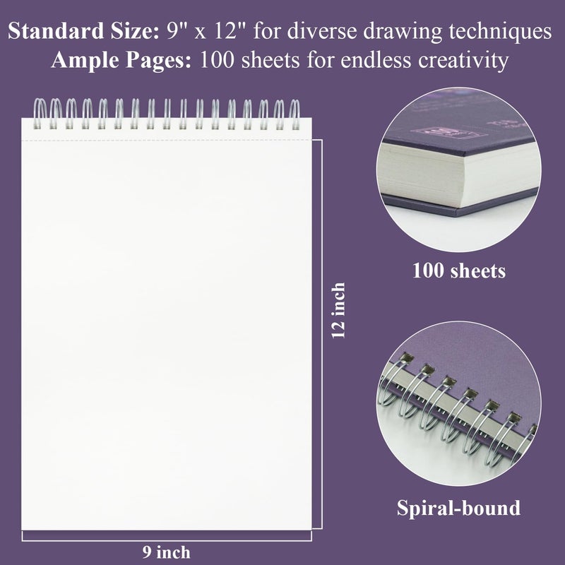 Fuxi Purple Sketch Book for Women - 9"x12" Girls Sketch Book, 100 Sheets (73lb/120gsm) Drawing Paper for Kids, Art Supplies for Girls Ages 8-12, Beginners, and Adults, 1-Pack - Image 2