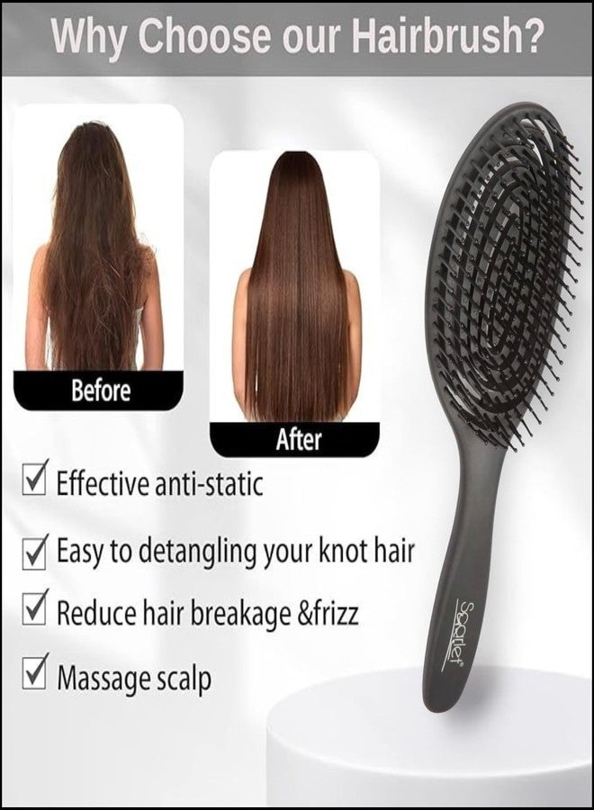 سكارليت لاين فرشاة تصفيف الشعر الاحترافية من سكارليت لاين، ذات رأس كروي بيضاوي الشكل وشعيرات مهواة، بمقبض بلاستيكي، مثالية للرجال والنساء - أسود - Image 2