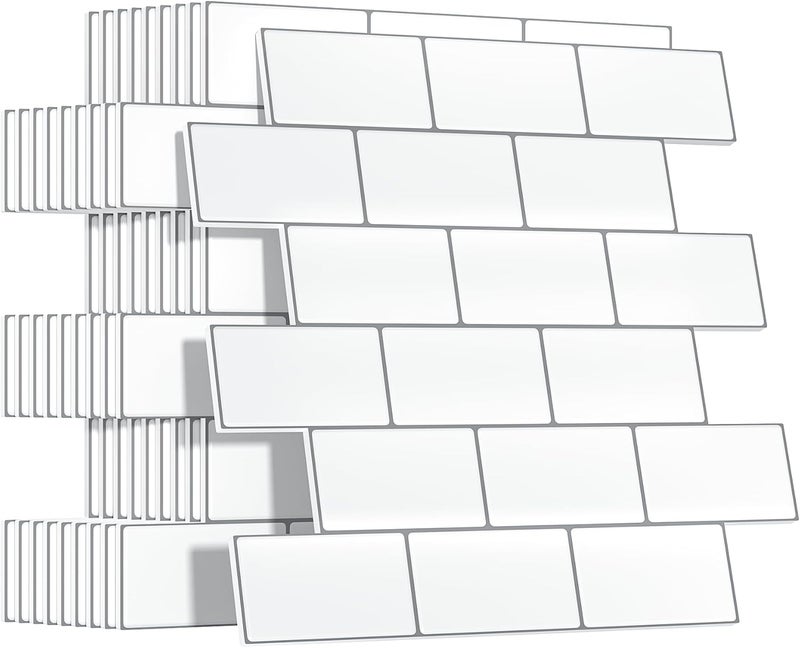 Yoillione Upgrade Thicker Peel and Stick Wall Tiles Backsplash for Kitchen and Bathroom, Metro Subway Tiles Self Adhesive Tile Stickers 3D Stick on Splashback White, 10 Sheets - Image 1
