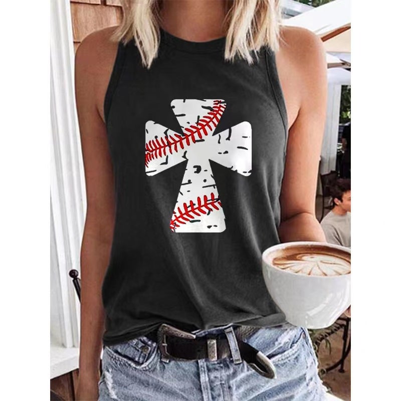 2022 Women'S Sleeveless Vest Baseballmom Baseball Printed T-Shirt - Image 4