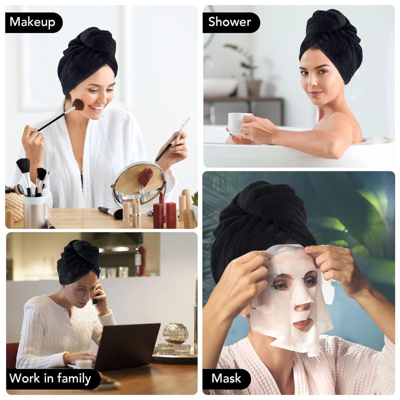 Sinland Microfiber Hair Drying Cap Hair Towel Turban Twist for Women Fast Drying Towels Head Turban Absorbent Soft Lightweight 3 Pack Black - Image 2