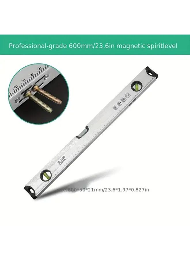 Silvery 600mm Magnetic Aluminum Alloy Level Thickened With Scale Multi Functional Measuring Tool - Image 3