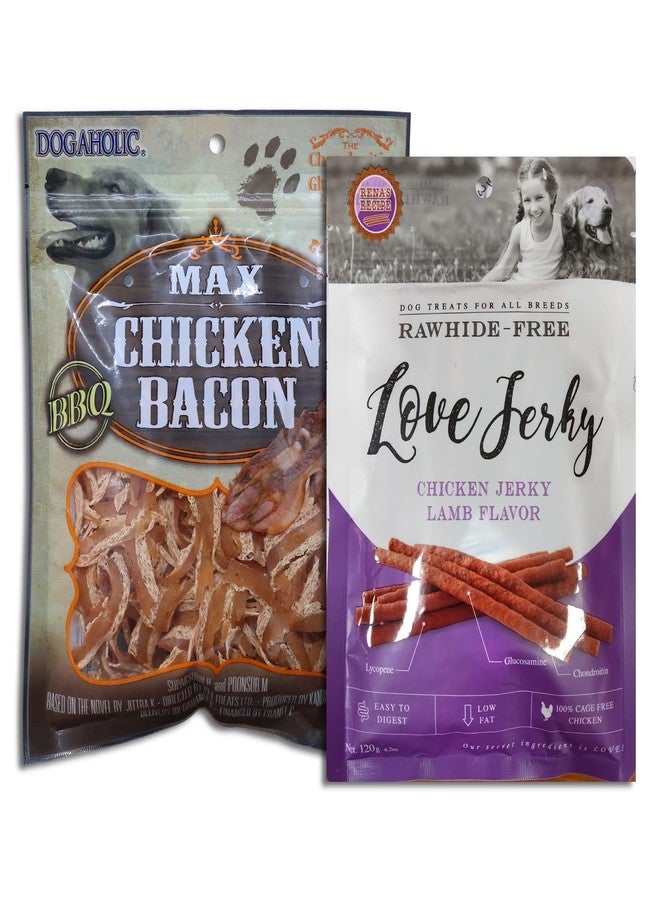 Dogaholic Max Chicken Bacon Strips & Love Jerky Lamb Treats Combo | High-Protein, Easily Digestible Snacks for Dogs | Tasty Training Treats for All Breeds (130 gm + 120 gm) - Image 1