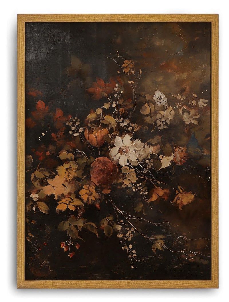 Djmwtb Framed Wall Art Vintage Wall Decor Floral Canvas Art Botanical Pictures Flower Paintings Moody Prints Dark Artwork for Bedroom Living Room - Image 1