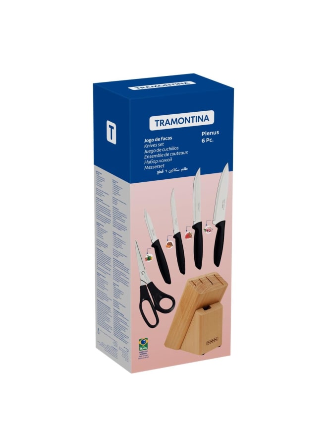 TRAMONTINA Knives Set 6 Pcs Stainless Steel blades with ergonomic polypropylene handles & Block, dishwasher Safe. - Designed for High Performance and Durability, Ideal for Professional and H - Image 4