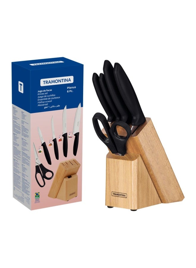 TRAMONTINA Knives Set 6 Pcs Stainless Steel blades with ergonomic polypropylene handles & Block, dishwasher Safe. - Designed for High Performance and Durability, Ideal for Professional and H - Image 1