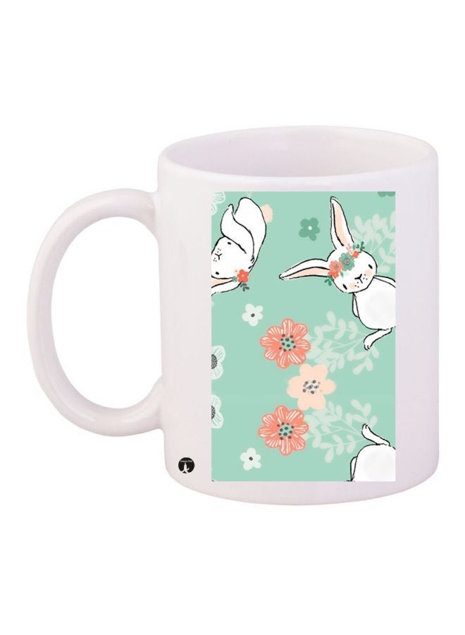 RYN Bunny Printed Coffee Mug White/Green 11ounce