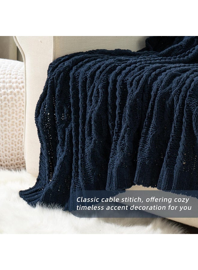 Battilo Navy BlueThrow Blanket for Couch 51x67 Chenille Knit Throw Blanket Super Soft Warm Blanket Decorative Christmas Textured Throw Blanket for BedLiving Room - Image 1