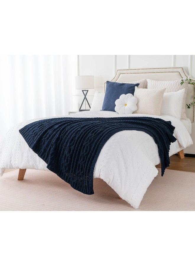 Battilo Navy BlueThrow Blanket for Couch 51x67 Chenille Knit Throw Blanket Super Soft Warm Blanket Decorative Christmas Textured Throw Blanket for BedLiving Room - Image 3