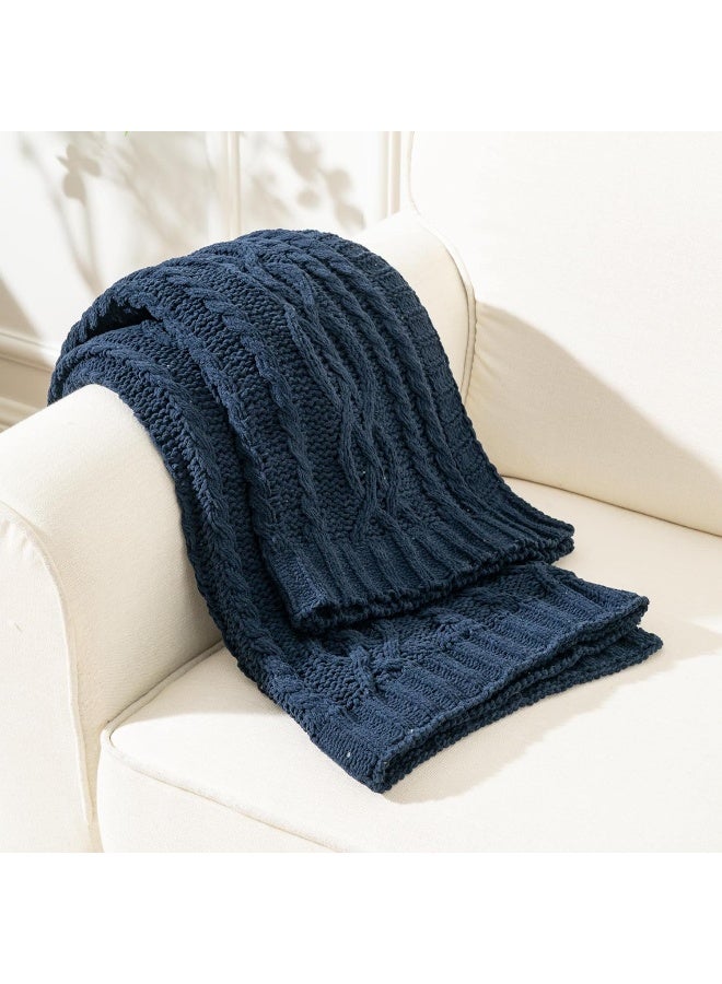 Battilo Navy BlueThrow Blanket for Couch 51x67 Chenille Knit Throw Blanket Super Soft Warm Blanket Decorative Christmas Textured Throw Blanket for BedLiving Room - Image 5