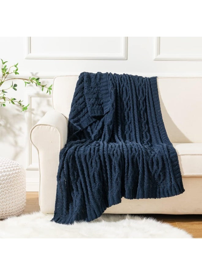 Battilo Navy BlueThrow Blanket for Couch 51x67 Chenille Knit Throw Blanket Super Soft Warm Blanket Decorative Christmas Textured Throw Blanket for BedLiving Room - Image 2