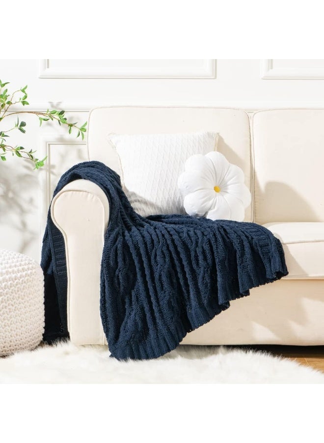 Battilo Navy BlueThrow Blanket for Couch 51x67 Chenille Knit Throw Blanket Super Soft Warm Blanket Decorative Christmas Textured Throw Blanket for BedLiving Room - Image 4