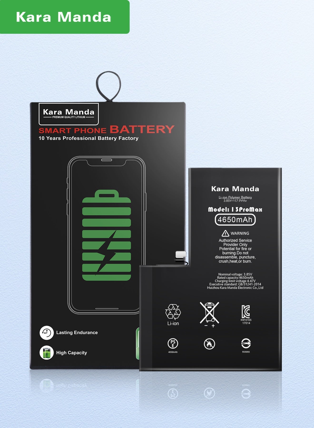 Kara Manda Upgraded high-capacity 4650mah iPhone 13 Pro Max battery, 0-cycle brand new battery with long-lasting performance and better battery life