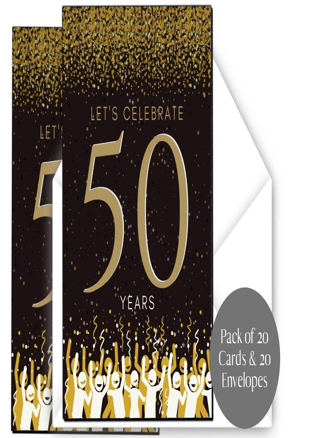 Elcer 50th Birthday Party Invitations| 50 Years | Happy 50 Anniversary | Black and Gold | Confetti Streamers Party Invitations | Fill In Style | 20 Count with Envelopes | Surprise Party (Black) - Image 2