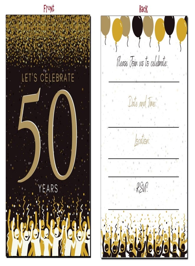 Elcer 50th Birthday Party Invitations| 50 Years | Happy 50 Anniversary | Black and Gold | Confetti Streamers Party Invitations | Fill In Style | 20 Count with Envelopes | Surprise Party (Black) - Image 3