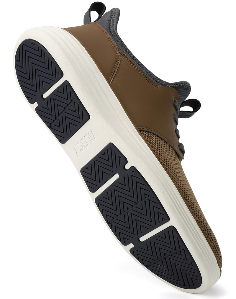 VILOCY Mens Slip On Casual Dress Shoes Hands Free Fashion Sneakers Mesh Tennis Walking Comfortable Work Shoes Breathable Lightweight Non Slip Brown,EU43 - Image 5
